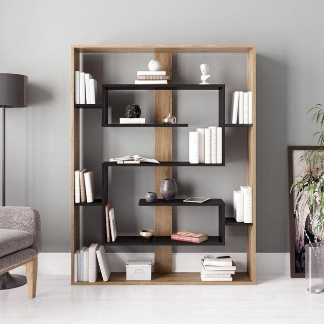 Decorotika Esteban 120Cm Wide Geometric Bookcase Display Unit - Black And Oud, Multi