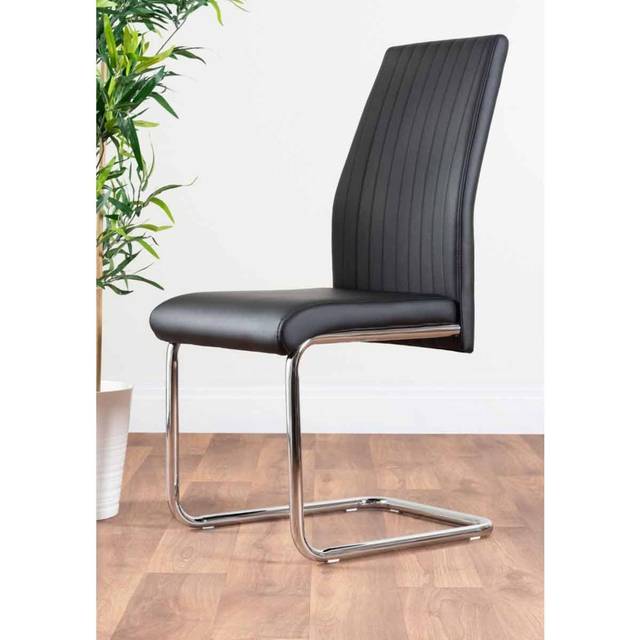 2x Dining Chairs Lorenzo Kitchen Chairs Upholstered Faux Leather and Chrome Legs - Black
