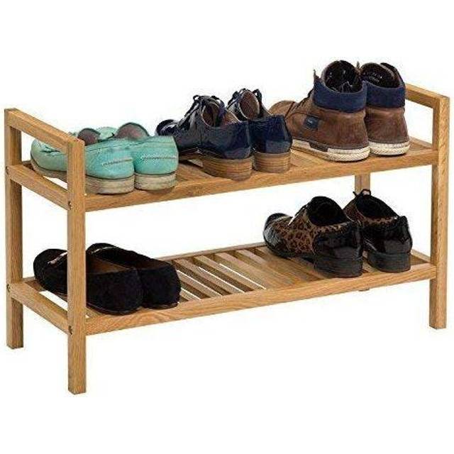 Hallowood Furniture - Waverly Oak 2 Tier Shoe Rack in Light Oak, Wooden Shoe Rack, Small Shoe Rack, Stackable Shoe Stand, Shoe Storage for Hallway,