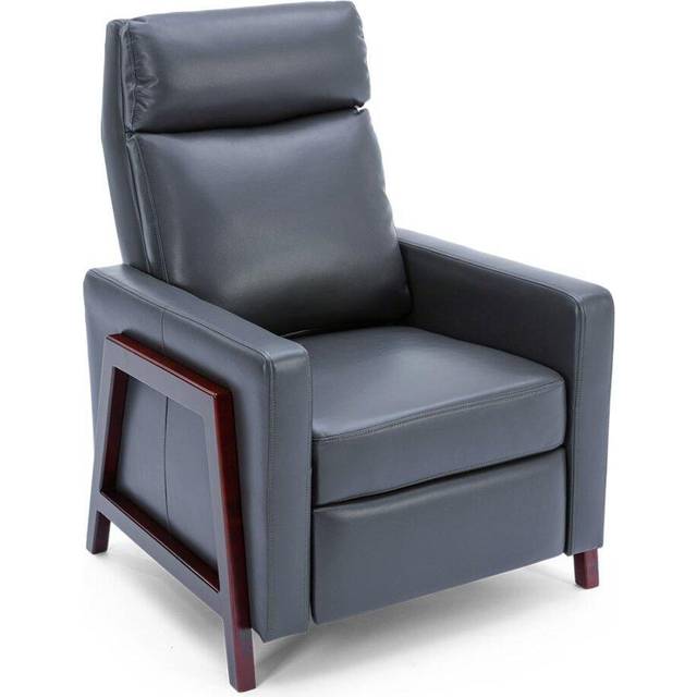 (Greys) Riley Push Back Soft Air Leather Modern Reclining Armchair Accent Home Cenema Recliner Chair