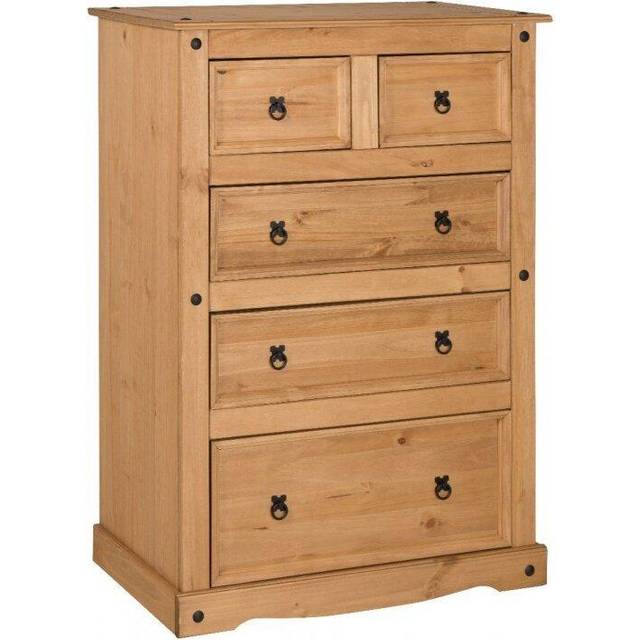 Mercers Furniture Corona Compact 2+3 Chest Of 5 Drawers Solid Pine With Mexican Styling, Brown