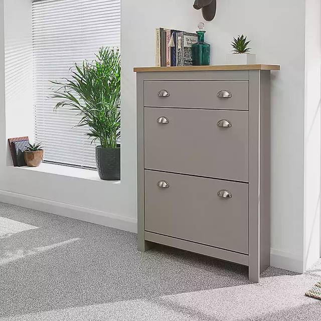 GFW Lancaster Grey 2 Door 1 Drawer Shoe Cabinet - 24 x 78 x 108cm
