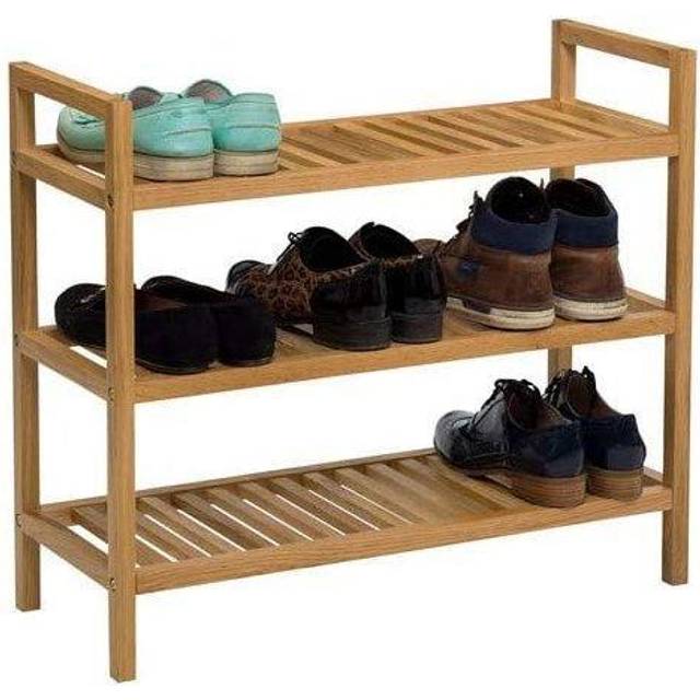 Hallowood Furniture - Waverly Oak Wooden Shoe Rack, Stackable 3-Tier Light Oak Shoe Rack, Wide Organiser Stand for Entryway, Hallway or Garage, Holds