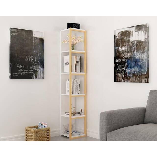 Decorotika Texas 5-tier Bookcase Bookshelf Shelving Unit Easy Assembly Metal Frame - Gold And White, Multi