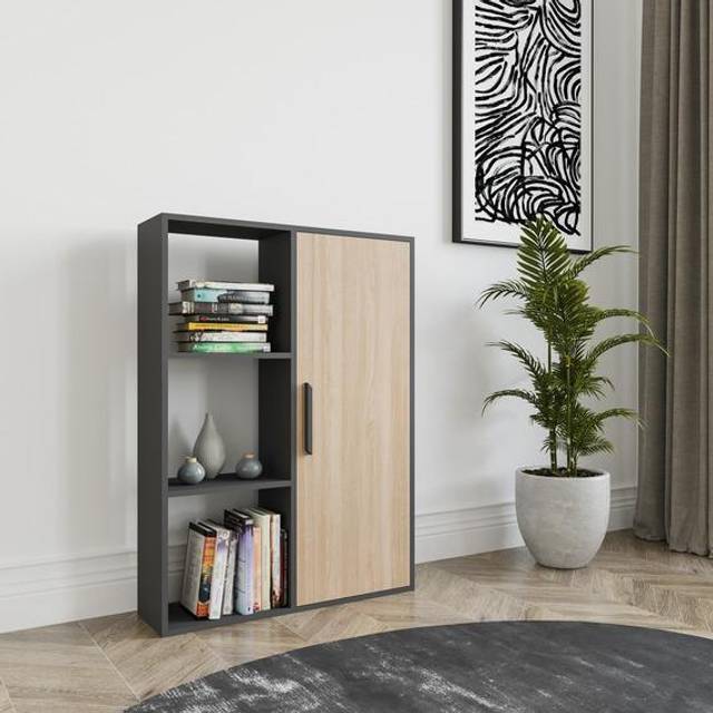 Decorotika Patrick Standard Bookcase Bookshelf Shelving Unit Display Unit With Cabinet - Anthracite And Oak, Multi