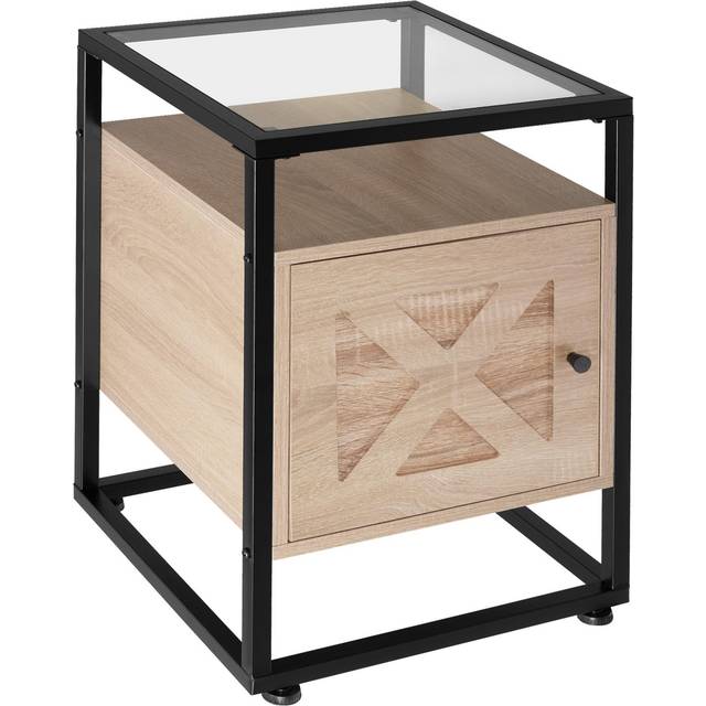 Tectake Bedside Table Kidderminster 40x43x60.5cm w/ Shelf & Cupboard - Light Brown, Brown