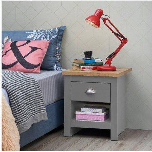 Lisbon Bedside Lamp Table Cabinet Nightstand 1 Drawer Light Grey