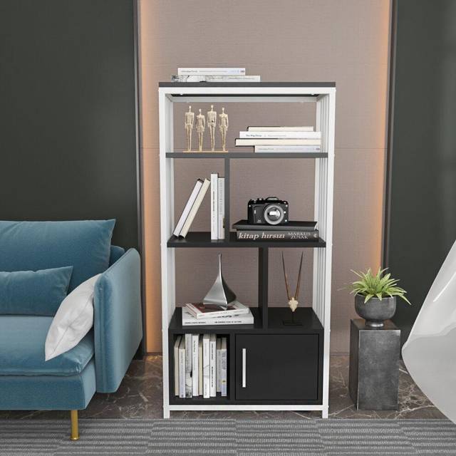 Valero 4-Tiers Bookcase with a Cabinet - Black & White