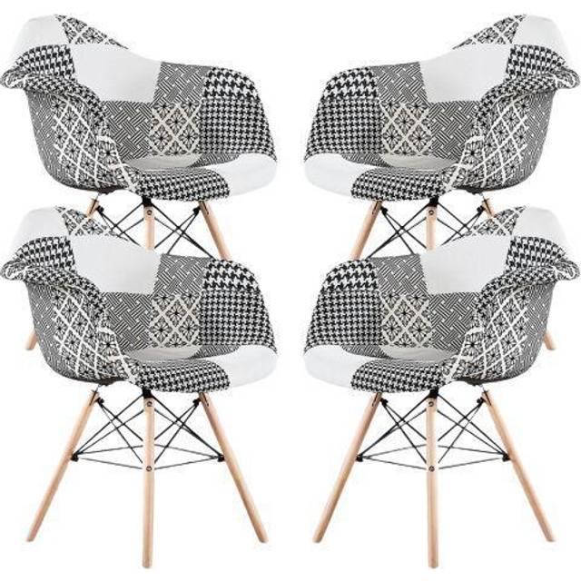 Set of 4 Chrono Patchwork Eiffel Tub Dining Chair Dining Room Black and White - Multi-Coloured