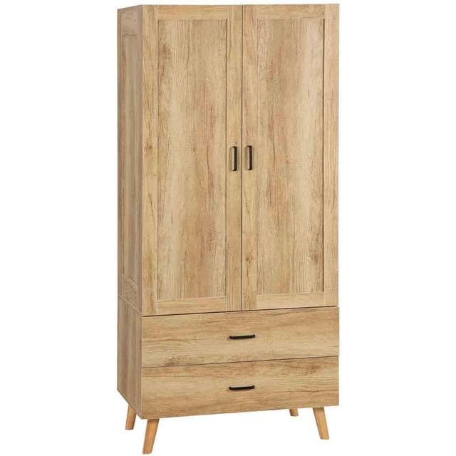 HOMCOM 2 Door Wardrobe with 2 Drawers and Hanging Rail for Bedroom | TJ Hughes
