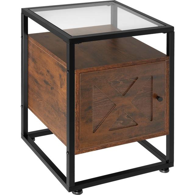 Tectake Bedside Table Kidderminster 40x43x60.5cm w/ Shelf & Cupboard - Brown, Brown
