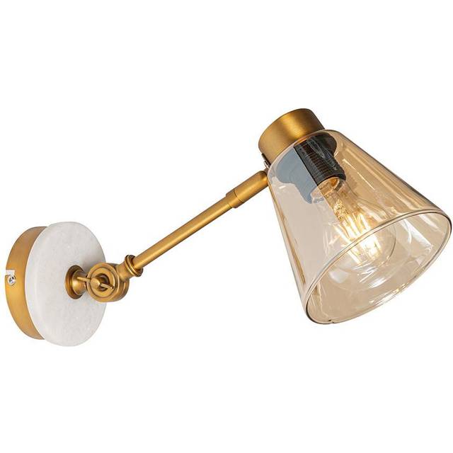Art Deco Wall Light Bronze with Marble and Amber Glass - Nina