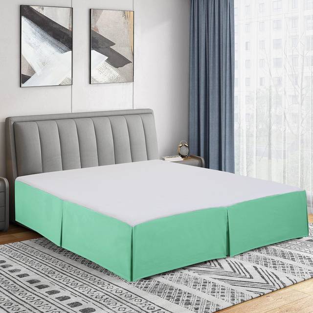Cathay Home Double Brushed Microfiber Pleated Easy Fit Bed Skirt  Ultra Soft  Fade and Wrinkle Resistant  Sea Foam  King