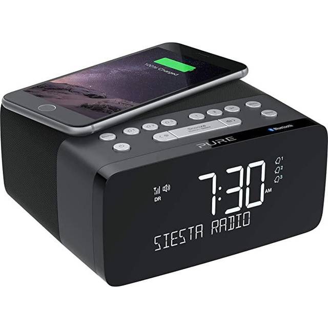 Pure Siesta Charge Bluetooth DAB+/DAB/FM Digital Radio Alarm Clock - Bedside DAB Radio with Qi Wireless Charging Pad for Smartphones and CrystalVue