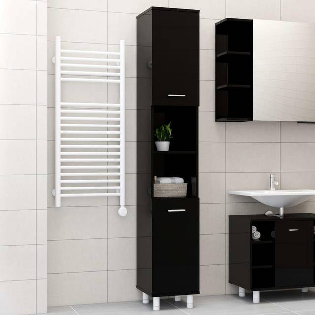 Vidaxl Bathroom Cabinet Black 30X30X179 Cm Engineered Wood, Black
