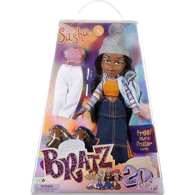 Bratz 573449EUC Sasha 20 Special Edition Original Fashion Doll Holografisk förpackning & Affisch-Samlarobjekt-20 Yearz Mof, Fläkt Fave Rerelease 2001 Replika - Inkluderar 2 kläder, skor, Väska
