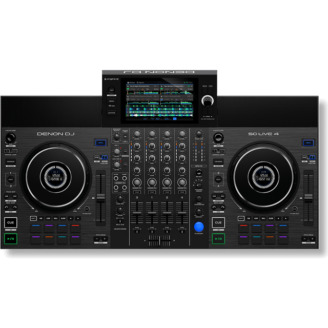 Denon DJ SC LIVE 4 Standalone DJ Controller med Stem Separation på 4 diskar, Wi-Fi-streaming, inbyggda högtalare, Serato DJ och Virtual DJ-kompatibel