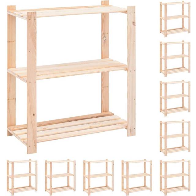vidaXL 10x Solid Pinewood 3-Tier Storage Racks 80x38x90cm 150kg Organiser