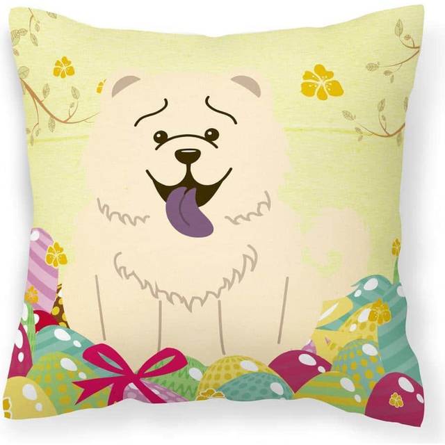 Caroline's Treasures BB6140PW1414 Easter Eggs Chow Chow White Fabric Decorative Pillow  14 x 14  Multicolor