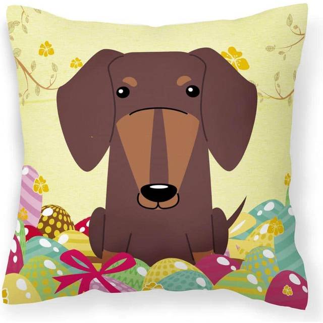 Caroline's Treasures BB6131PW1414 Easter Eggs Dachshund Chocolate Fabric Decorative Pillow  14 x 14  Multicolor