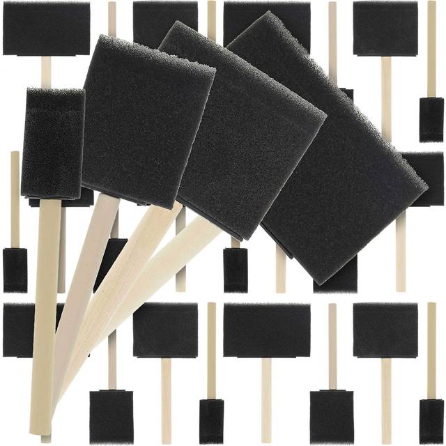 U.S. Art Supply Variety Pack Foam Sponge Wood Handle Paint Brush Set (Value Pack of 40 Brushes) - Lightweight  durable and great for Acrylics  Stains