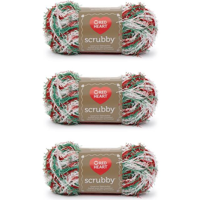 Red Heart Scrubby Jolly Yarn - 3 Pack of 85g/3oz - Polyester - 4 Medium (Worsted) - 78 Yards - Knitting/Crochet