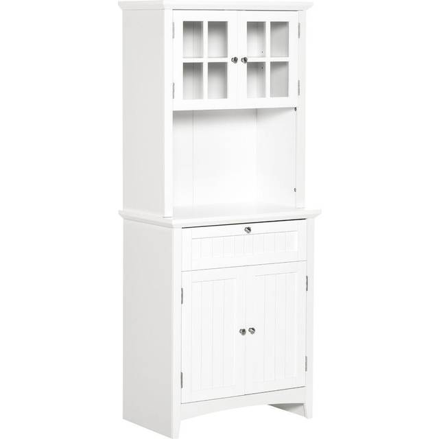 Kitchen Buffet and Hutch Wooden Storage Cupboard with Framed Glass Door - Drawer - Microwave Space for Dining and Living Room - 68.6W x 40D x 164Hcm -