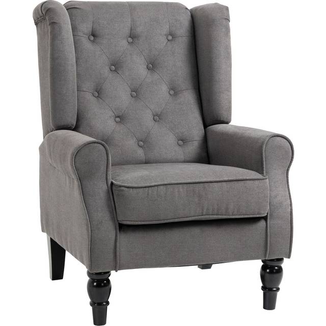 Homcom Retro Accent Chair, Wingback Armchair With Wood Frame Button Tufted Design For, Dark Grey