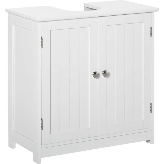 kleankin 60x60cm Under-Sink Storage Cabinet w/ Adjustable Shelf Handles Drain Hole Bathroom Cabinet Space Saver Organizer White Handle - Home Living