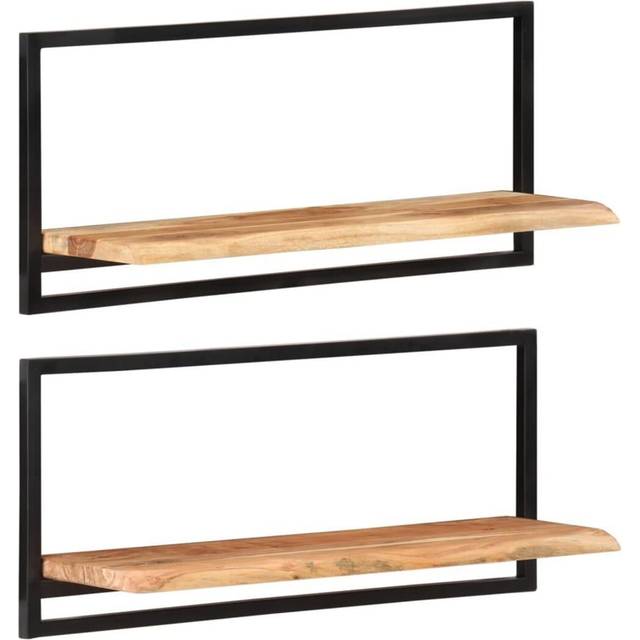 vidaXL Wall Shelves 2 pcs 80x25x35 cm Solid Wood Acacia and Steel - Brown