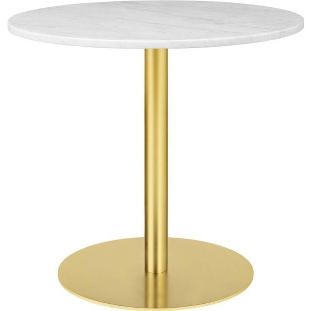 GUBI 1,0 Matbord Round Ø80 cm m. Mässing Bas and Vit Carrara Marmorskiva - Mässing och vit