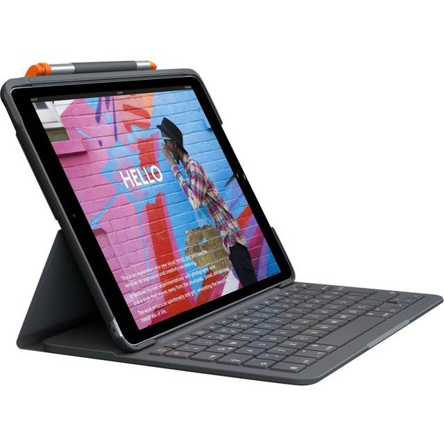 Logitech iPad-tangentbordsfodral (10:e generationen) | Slim Folio med integrerat trådlöst tangentbord (Grafitgrått) - German Layout