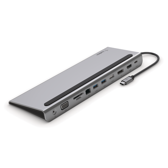 Belkin USB C-hubb 11-i-1 multiPort-adapter med 4K HDMI, DP, VGA, USB-C 100 W PD-genomströmmande laddning, 3 USB A, Gigabit Ethernet, SD, MicroSD, 3,5 mm portar för MacBook* Pro, Air, iPad, XPS, fler