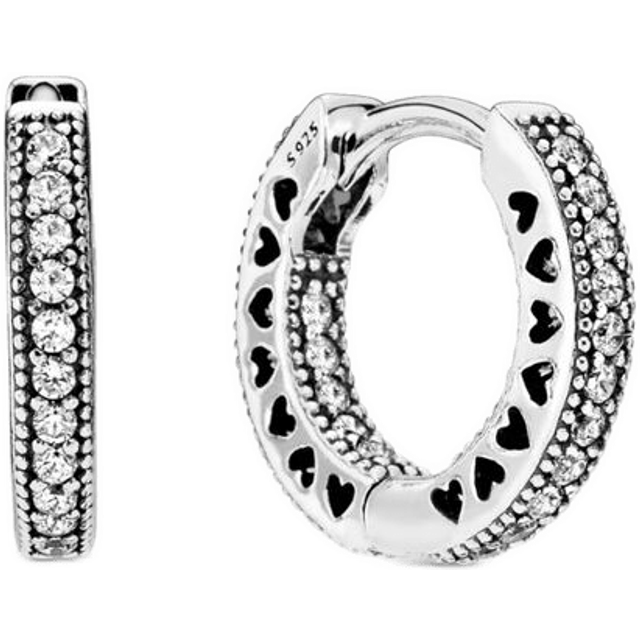 (silver) Pave Heart Hoop Earrings - Specified