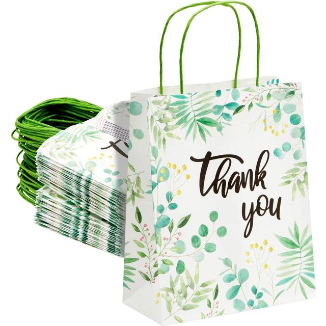 Sparkle and Bash 50 Pack Floral Paper Gift Bags with Handles  White Th