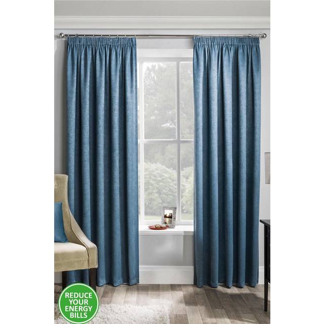 Matrix Thermal Blockout Ready Made Pencil Pleat Curtains Teal - Blue/Teal