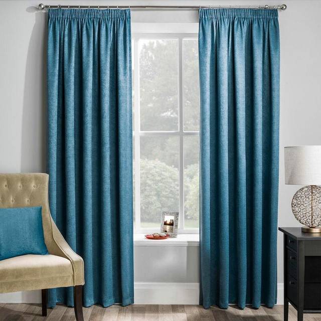 Matrix Thermal Blockout Ready Made Pencil Pleat Curtains Teal - Blue/Teal