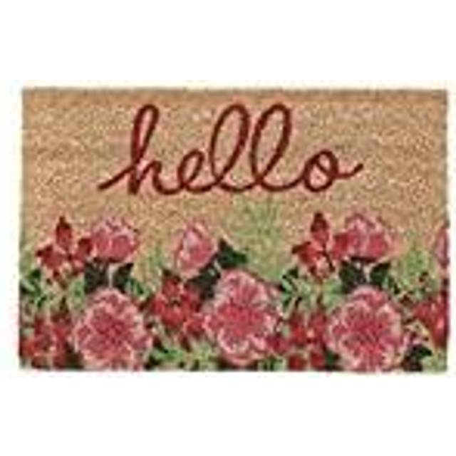 Hello Flowers Doormat Coir Rubber, 40 x 60 cm, Door Mat Inside & Outside, Multicoloured - Relaxdays