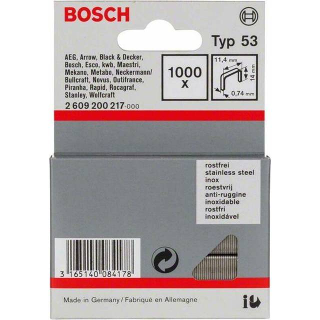 Bosch Professional 1000x Fine Wire Staple Type 53 Stainless (Textiles, Carton, 11.4 x 0.74 x 14 mm, Accessories Tacker, Staple Gun)