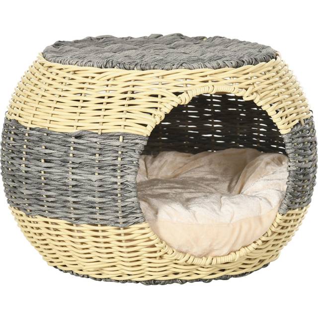 PawHut Wicker Cat House - Rattan Raised Cat Bed w/ Soft Cushion - ?40 x 30cm | TJ Hughes