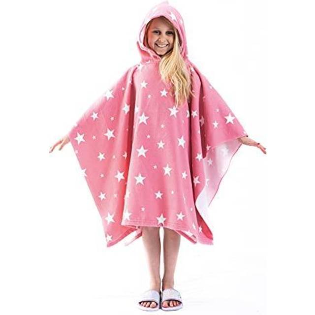 OHS Kids Star Print Hooded Towel Poncho - Blush Pink