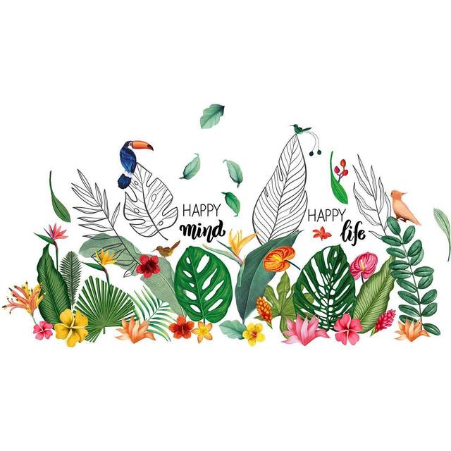Walplus Kids Tropical Leaves and Flower Theme Wall Stickers - Multi - 101 x 187cm