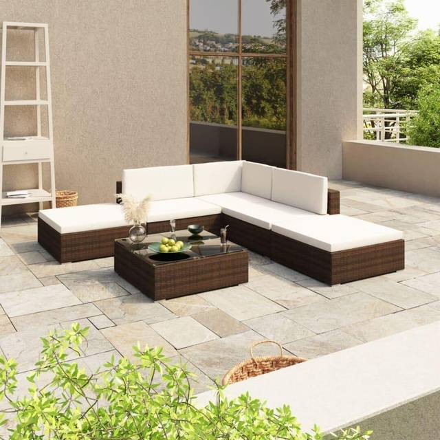 vidaXL Garden Lounge Set 6 Piece with Cushions Poly Rattan Brown Furniture
