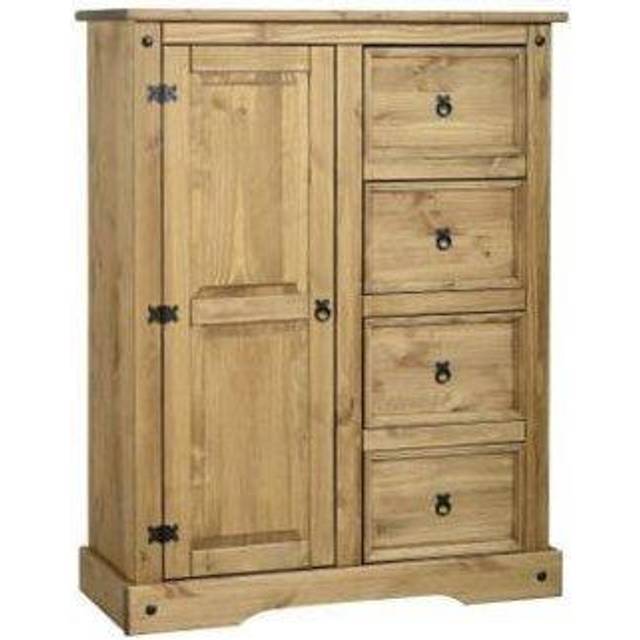 Seconique Corona Single Door 4 Drawer Distressed Waxed Pine Low Wardrobe - Brown