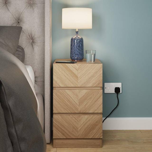 GFW Catania 3 Drawer Bedside Table Euro Oak, Brown