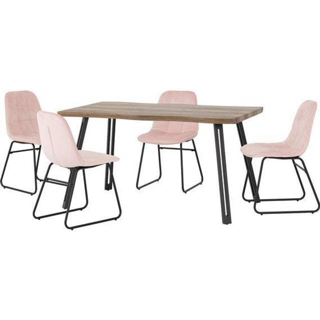 Seconique Quebec Wave & LUKas Dining Set - Medium Oak Effect/Baby Pink Velvet, Pink