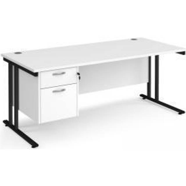 Maestro 25 straight Office Desk 1800mm x 800mm with 2 drawer pedestal - black cantilever leg frame, white top - Black