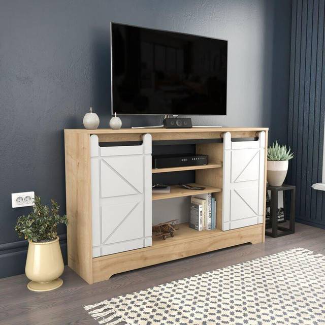 Ahris TV Unit TV Stand - Sapphire Oak Pattern&White - Yellow