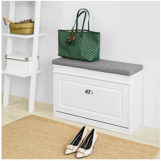 SoBuy FSR82-L-W,Shoe Bench Shoe Cabinet with Flip-drawer &Seat Cushion