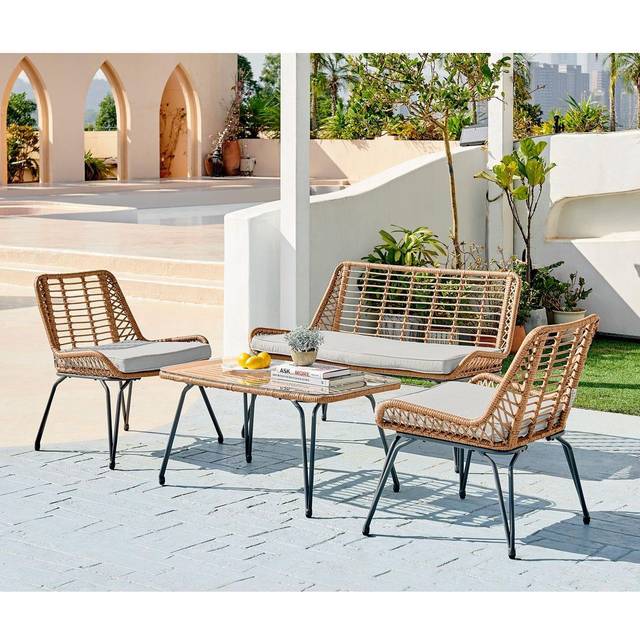 Furnitureboxuk Lisbon Wicker Style Rattan Outdoor Garden Sofa & Chair Set, Pe Rattan & Cushions, Garden Conversation Set In Beige - One Size